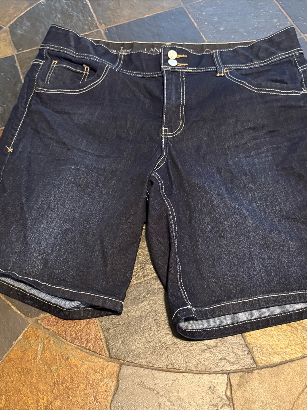 Lane Bryant Dark Indigo Denim Shorts with Contrast Stitching